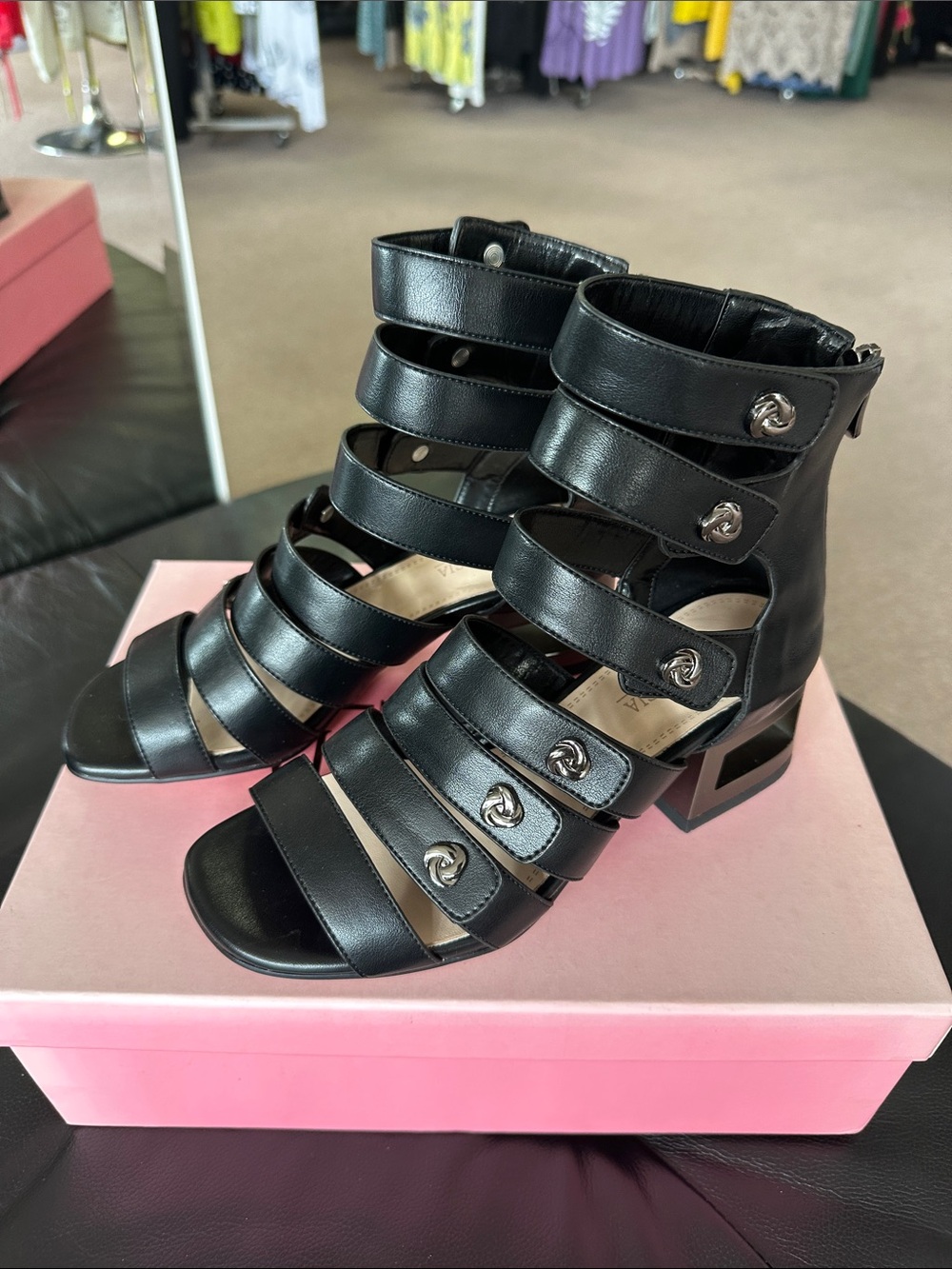 Black Multi-Strap Block Heel Sandals - Women